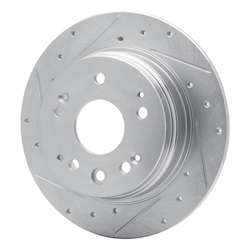 Acura CL Brake Rotor (1) - Rear Left - R1 Concepts - Drilled & Slotted - Silver - `01-`03